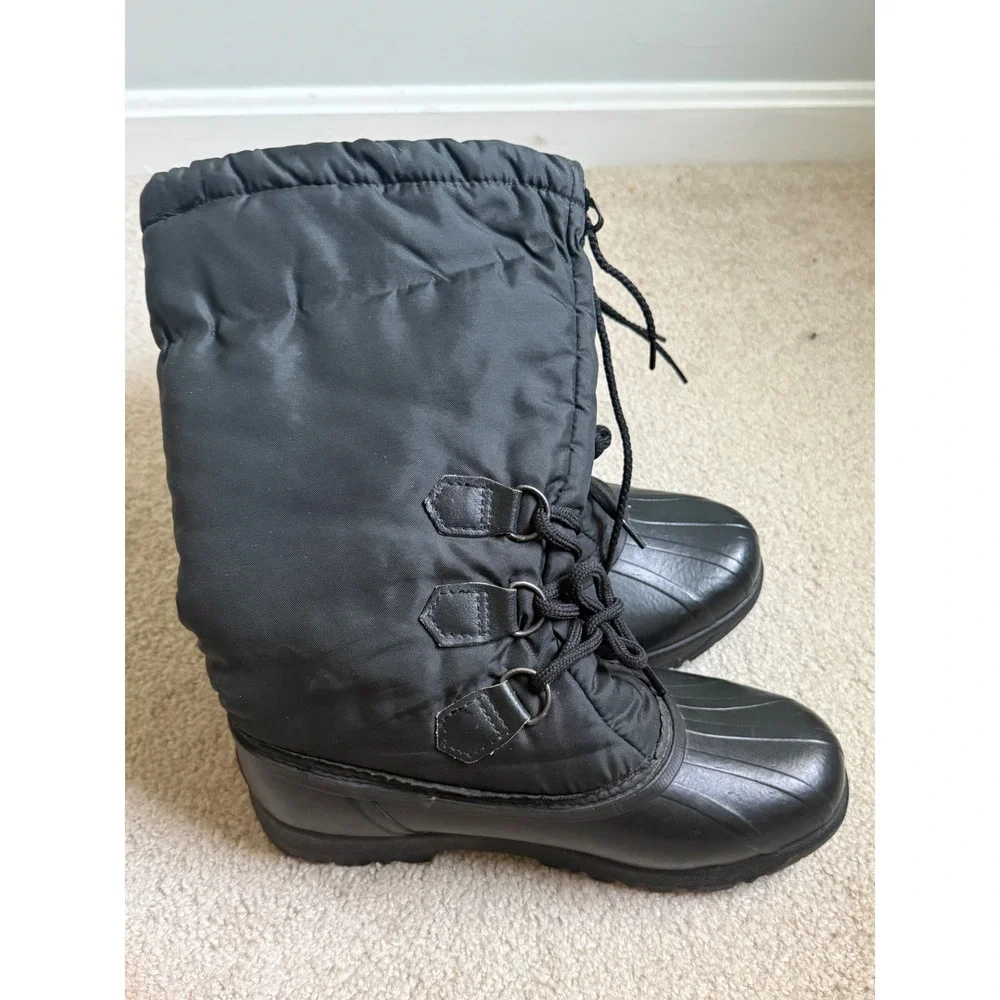 Sorel Womens Black Nylon Waterproof Winter Snow Boots Duck Toe Lace Up Size 7